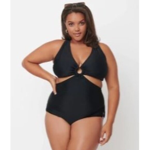 Unique Vintage Other - Unique Vintage Swim Fresh Cut Black Nylon One Piece Swimsuit Plus Size 2X